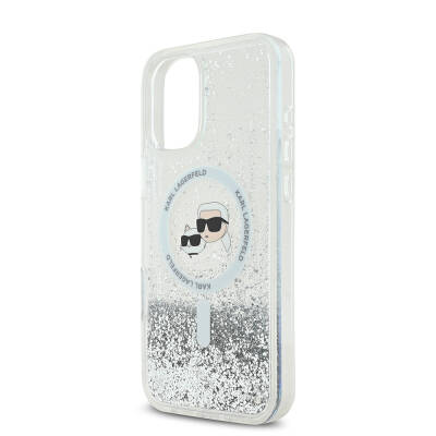 Apple iPhone 16 Case Karl Lagerfeld Original Licensed Magsafe Charging Featured Liquid Glitter K&C Heads Cover - 7