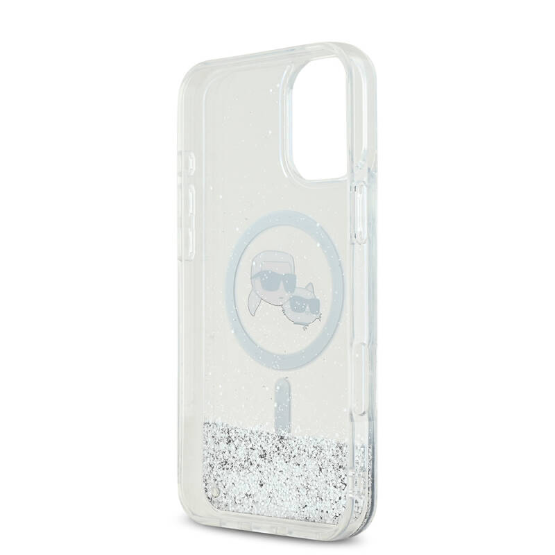 Apple iPhone 16 Case Karl Lagerfeld Original Licensed Magsafe Charging Featured Liquid Glitter K&C Heads Cover - 8