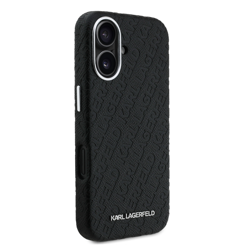 Apple iPhone 16 Case Karl Lagerfeld Original Licensed PU Leather Stamped Metal Letter Logo Cover - 5