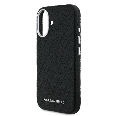 Apple iPhone 16 Case Karl Lagerfeld Original Licensed PU Leather Stamped Metal Letter Logo Cover - 7