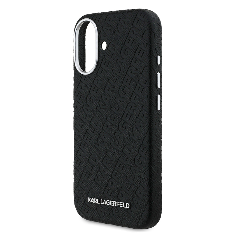Apple iPhone 16 Case Karl Lagerfeld Original Licensed PU Leather Stamped Metal Letter Logo Cover - 7