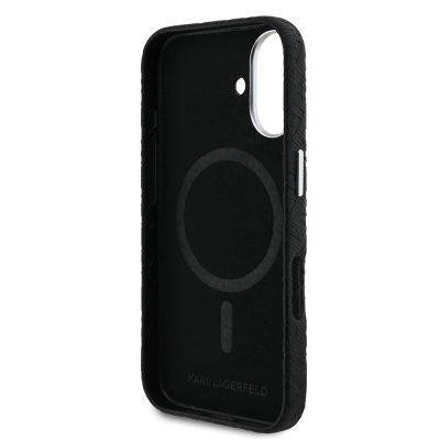 Apple iPhone 16 Case Karl Lagerfeld Original Licensed PU Leather Stamped Metal Letter Logo Cover - 8