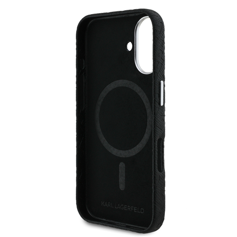 Apple iPhone 16 Case Karl Lagerfeld Original Licensed PU Leather Stamped Metal Letter Logo Cover - 8