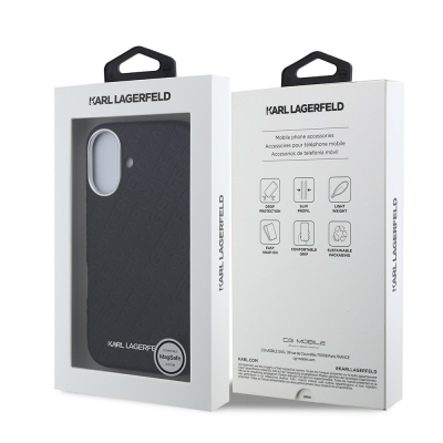 Apple iPhone 16 Case Karl Lagerfeld Original Licensed PU Leather Stamped Metal Letter Logo Cover - 9