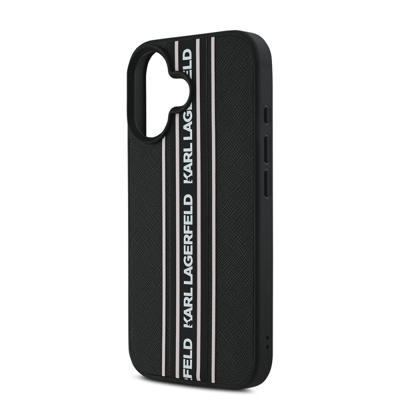 Apple iPhone 16 Case Karl Lagerfeld Original Licensed Strap Saffiano Athleisure Striped Cover - 5