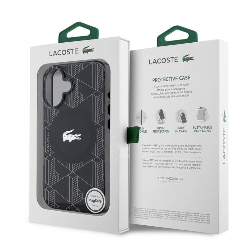 Apple iPhone 16 Case Lacoste Original Licensed Magsafe Charging Feature Silver Crocodile Logo Monogram Cover - 9