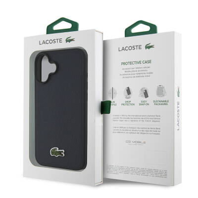 Apple iPhone 16 Case Lacoste Original Licensed PU Pique Pattern Back Surface Cover with Iconic Crocodile Woven Logo - 15