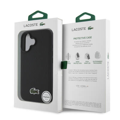 Apple iPhone 16 Case Lacoste Original Licensed PU Pique Pattern Back Surface Cover with Iconic Crocodile Woven Logo - 16