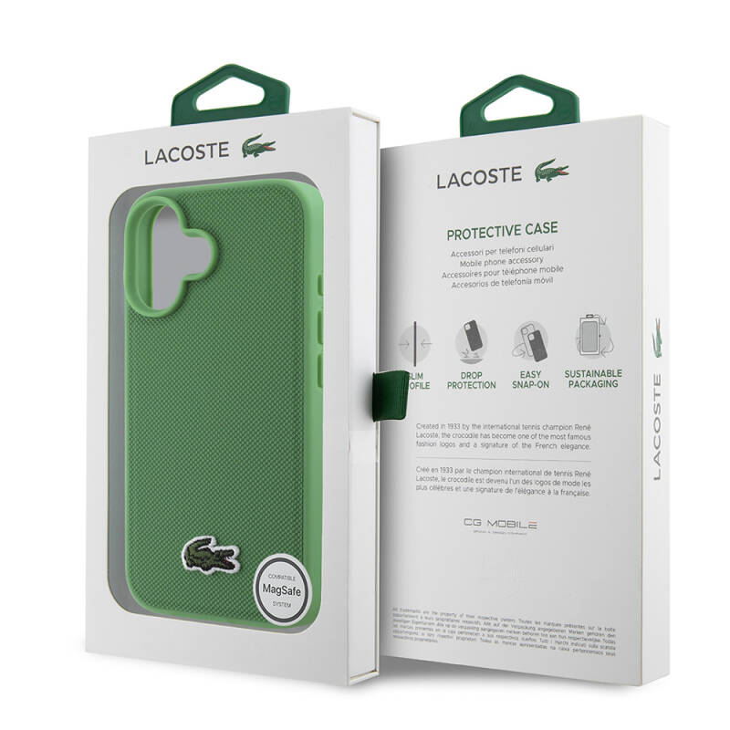 Apple iPhone 16 Case Lacoste Original Licensed PU Pique Pattern Back Surface Cover with Iconic Crocodile Woven Logo - 6