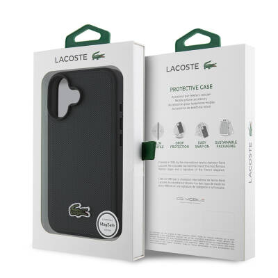 Apple iPhone 16 Case Lacoste Original Licensed PU Pique Pattern Back Surface Cover with Iconic Crocodile Woven Logo - 36