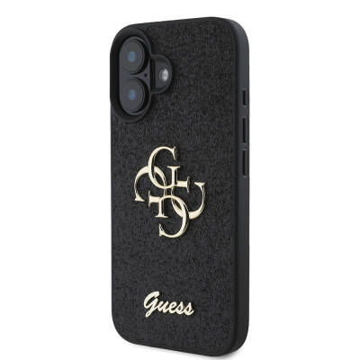 Apple iPhone 16 Case Large Metal Logo Guess Original Licensed 4G Glitter Cover - 5