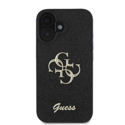 Apple iPhone 16 Case Large Metal Logo Guess Original Licensed 4G Glitter Cover - 6