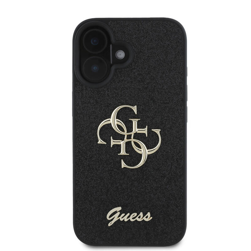 Apple iPhone 16 Case Large Metal Logo Guess Original Licensed 4G Glitter Cover - 6