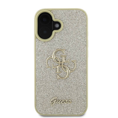 Apple iPhone 16 Case Large Metal Logo Guess Original Licensed 4G Glitter Cover - 12