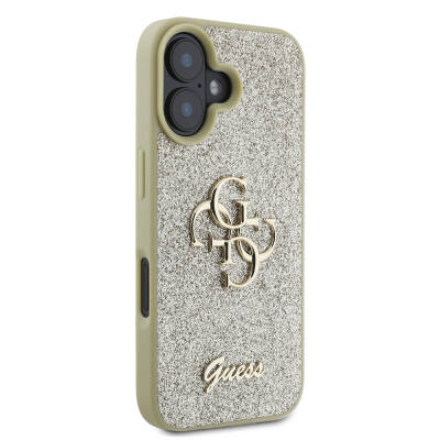 Apple iPhone 16 Case Large Metal Logo Guess Original Licensed 4G Glitter Cover - 13