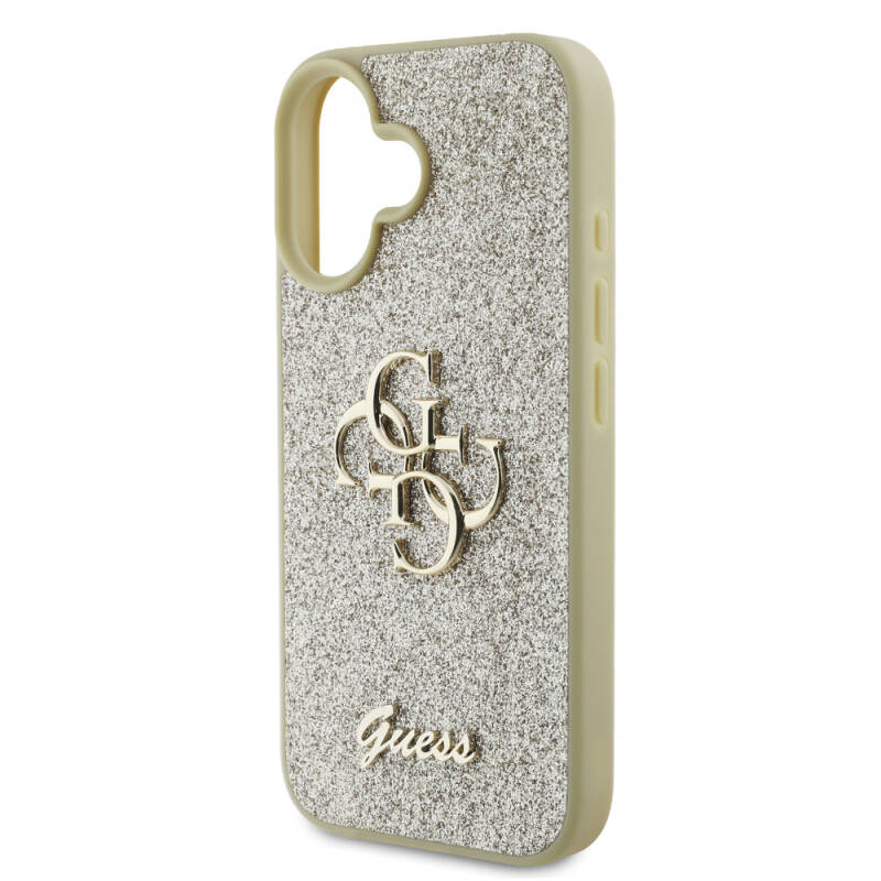 Apple iPhone 16 Case Large Metal Logo Guess Original Licensed 4G Glitter Cover - 15