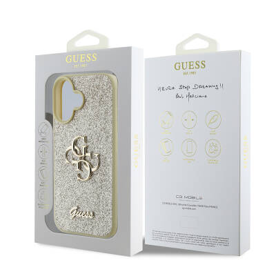 Apple iPhone 16 Case Large Metal Logo Guess Original Licensed 4G Glitter Cover - 17