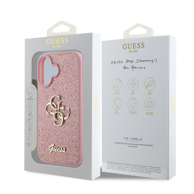 Apple iPhone 16 Case Large Metal Logo Guess Original Licensed 4G Glitter Cover - 19