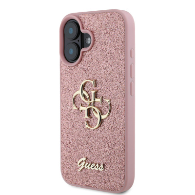 Apple iPhone 16 Case Large Metal Logo Guess Original Licensed 4G Glitter Cover - 20