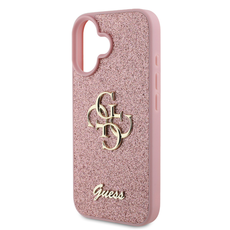 Apple iPhone 16 Case Large Metal Logo Guess Original Licensed 4G Glitter Cover - 21