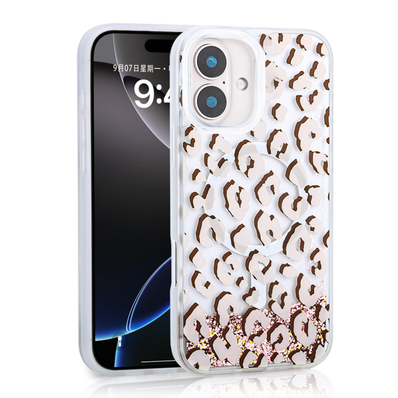 Apple iPhone 16 Case Liquid Glitter Printed Transparent Back Surface Zore Mossa Silicone Cover - 5