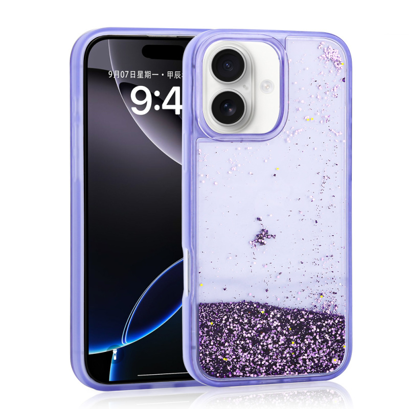 Apple iPhone 16 Case Liquid Glitter Transparent Back Surface Zore Keto Silicone Cover - 4