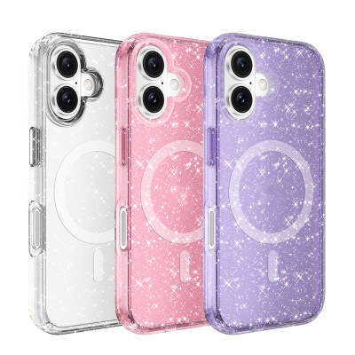 Apple iPhone 16 Case Magsafe Charging Feature Shining Glitter Transparent Colored Zore Allstar Cover - 5