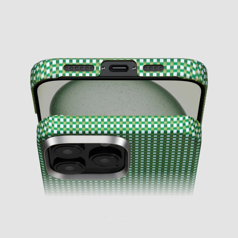 Apple iPhone 16 Case Magsafe Charging Featured Aramid Fiber Pitaka Ultra-Slim Classic Series Forest Green Cover - 4