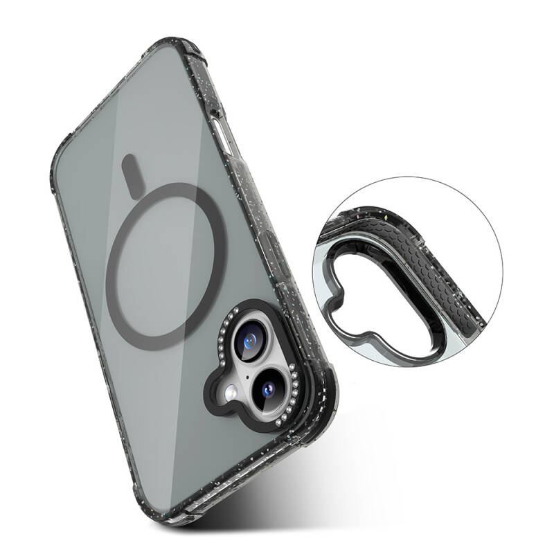 Apple iPhone 16 Case Magsafe Charging Featured Stone and Silvery Design Mutural Blink Cover - 4