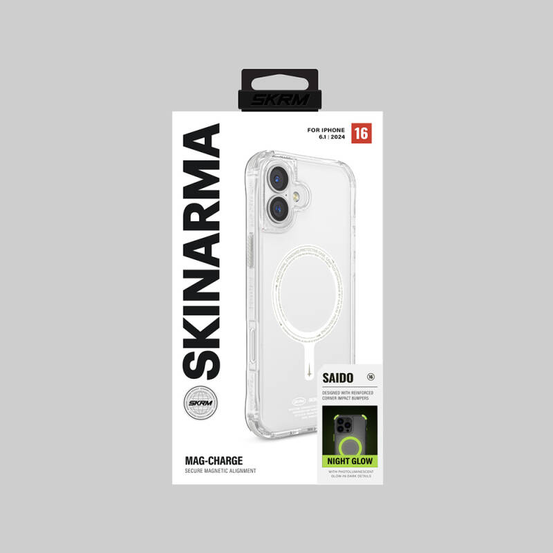 Apple iPhone 16 Case Magsafe Charging Featured Transparent Airbag Designed Skinarma Saido Nightglow Cover - 9