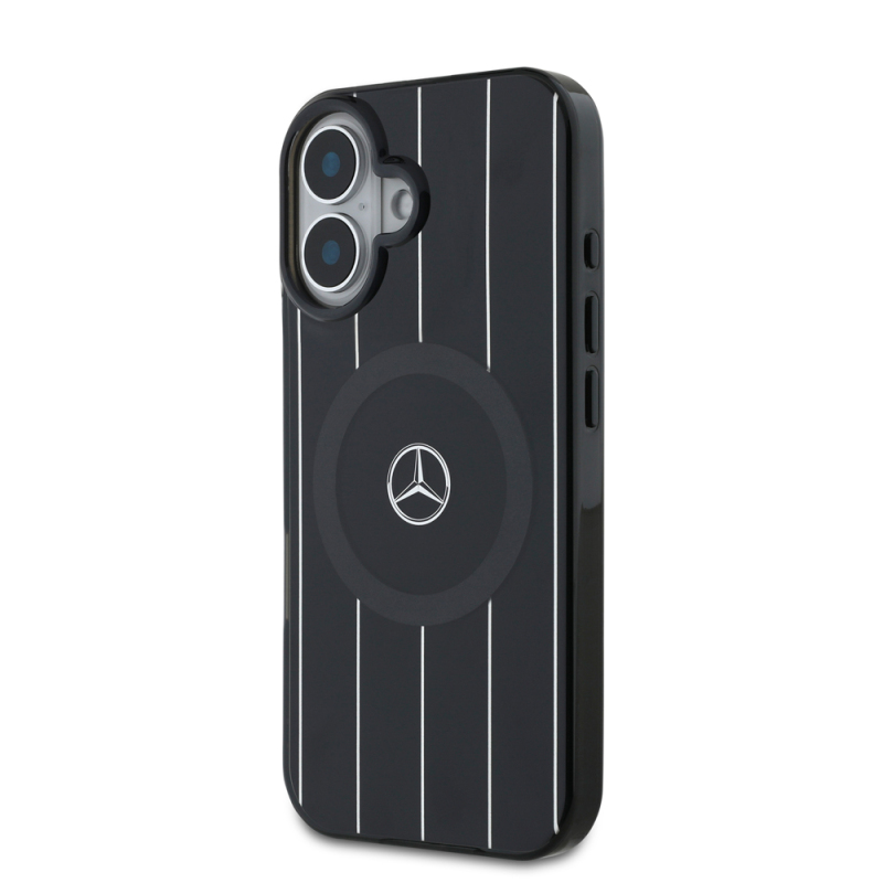 Apple iPhone 16 Case Mercedes Benz Original Licensed Magsafe Charging Feature Double Layer Parallel Line Patterned Cover - 3