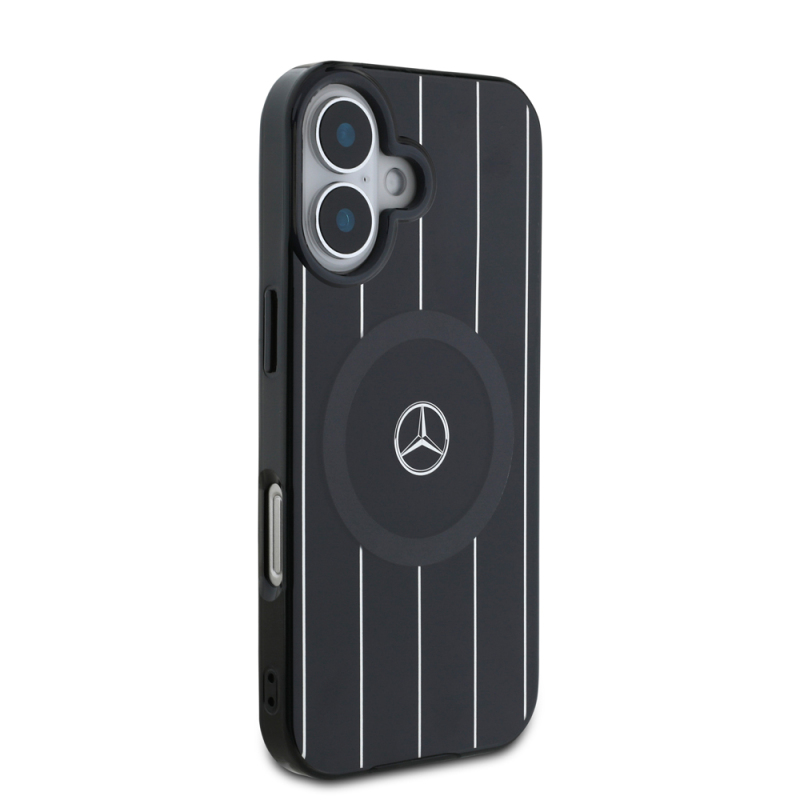 Apple iPhone 16 Case Mercedes Benz Original Licensed Magsafe Charging Feature Double Layer Parallel Line Patterned Cover - 5