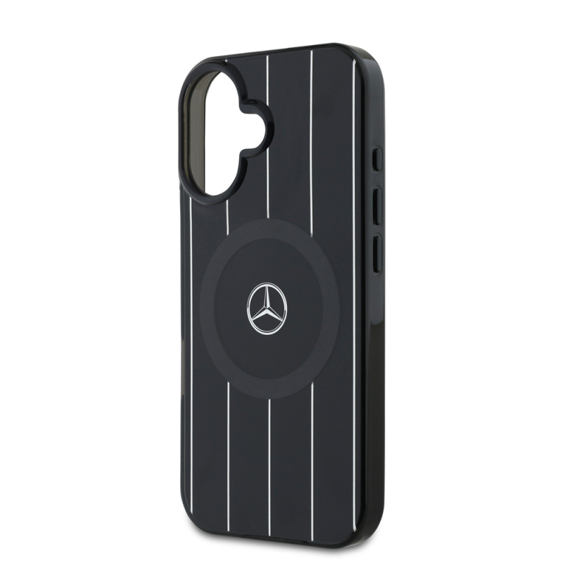 Apple iPhone 16 Case Mercedes Benz Original Licensed Magsafe Charging Feature Double Layer Parallel Line Patterned Cover - 7