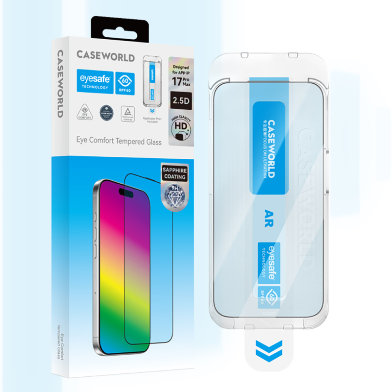 Apple iPhone 16 CaseWorld Applicator Series 2.5D Eyesafe Blue Light Technology Sapphire 0.33mm Tempered Glass Screen Protector + Application Tool - 4
