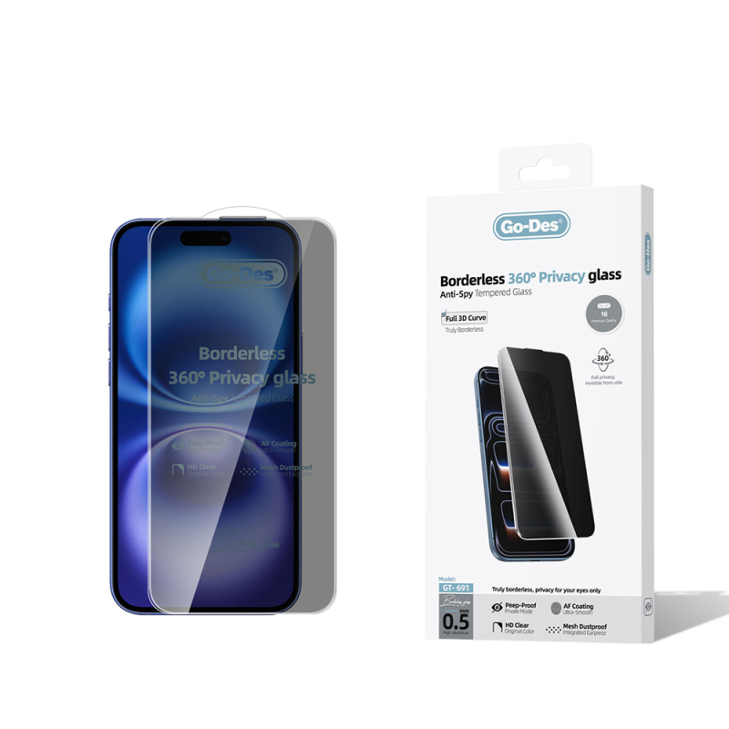 Apple iPhone 16 Go Des AF Borderless Privacy Tempered Glass Screen Protector - 1