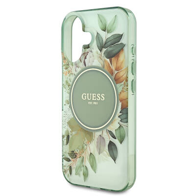 Apple iPhone 16 Guess Original Licensed Magsafe Charging Featured IML Printed Text Logo Flower Tonal Circle Cover - 7