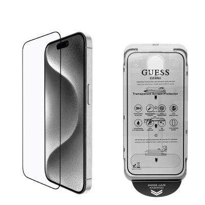 Apple iPhone 16 Guess Original Licensed Rhinestone Screen Protector + Lens Protector 2in1 Accessory Set - 6