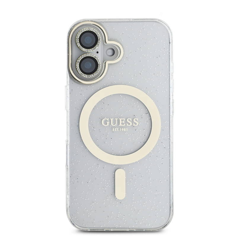 Apple iPhone 16 Guess Orjinal Lisanslı 3'lü Aksesuar Seti IML Baskılı Simli Glitter Kılıf + Ekran Koruyucu + Lens Koruyucu - 4