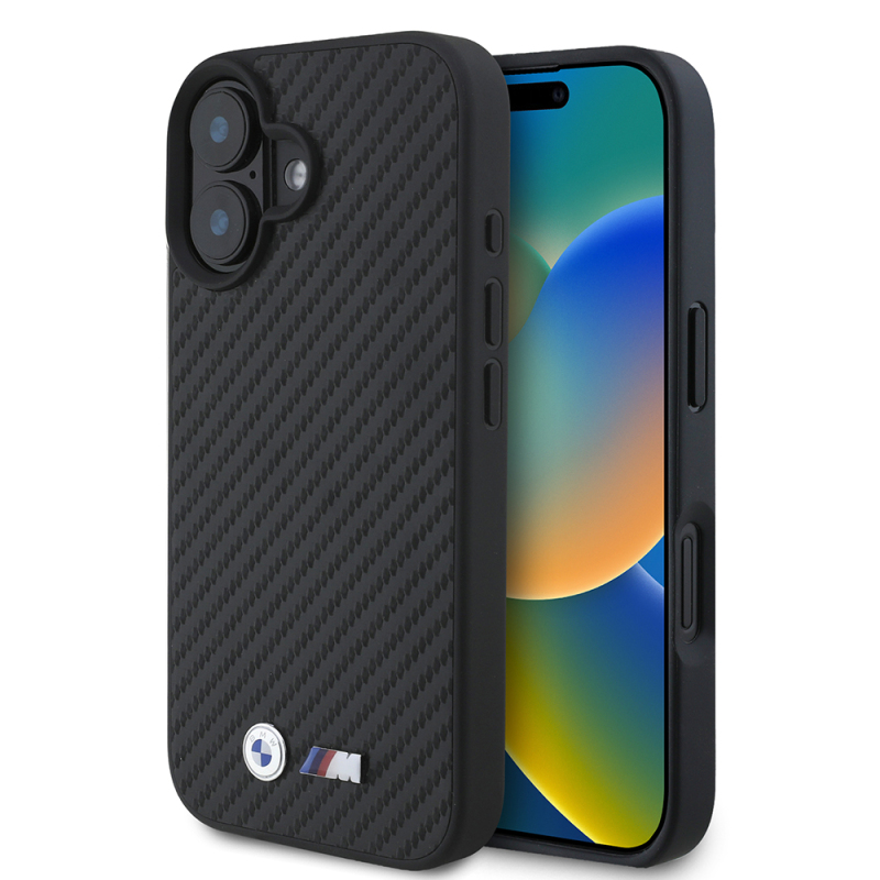 Apple iPhone 16 Kılıf BMW Orjinal Lisanslı Karbon Fiber Tasarımlı ve Metal Logolu PU Deri Kapak - 1