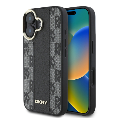 Apple iPhone 16 Kılıf DKNY Orjinal Lisanslı Magsafe Şarj Özellikli 3D Yazılı Checkered Pattern Kapak - 3