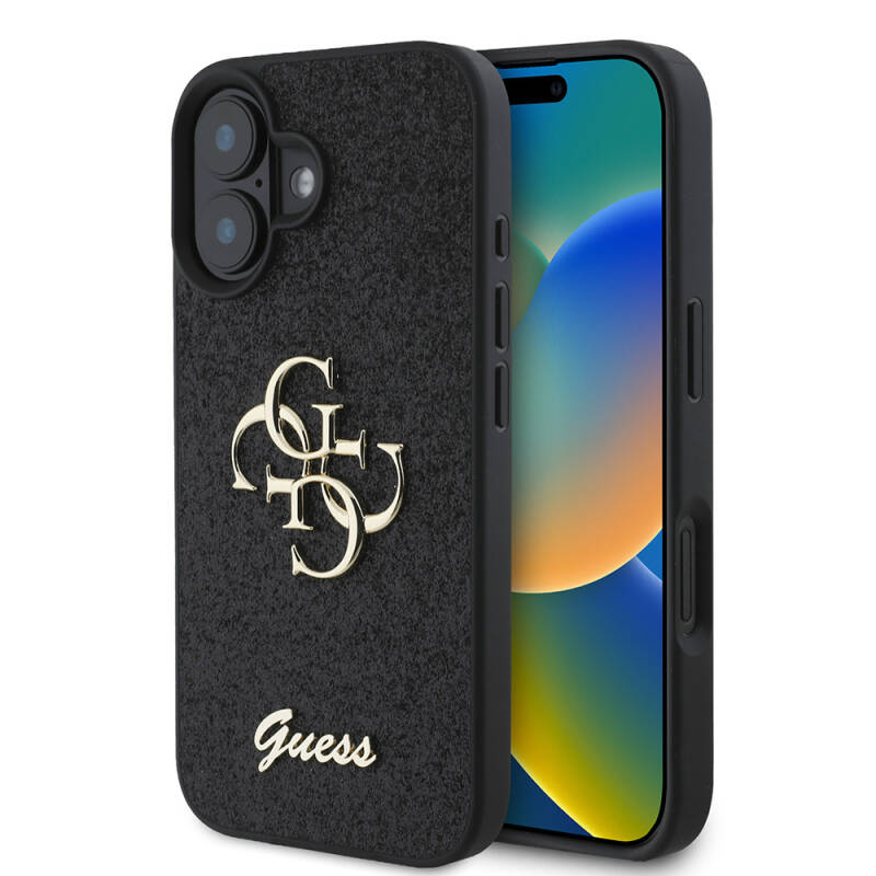 Apple iPhone 16 Kılıf Guess Orjinal Lisanslı 4G Büyük Metal Logolu Glitter Kapak - 1