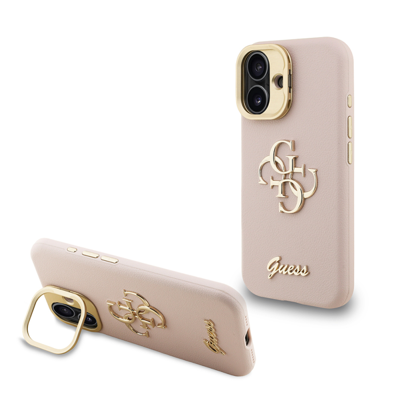 Apple iPhone 16 Kılıf Guess Orjinal Lisanslı Grained Yazı Logolu Kamera Standlı Kapak - 1