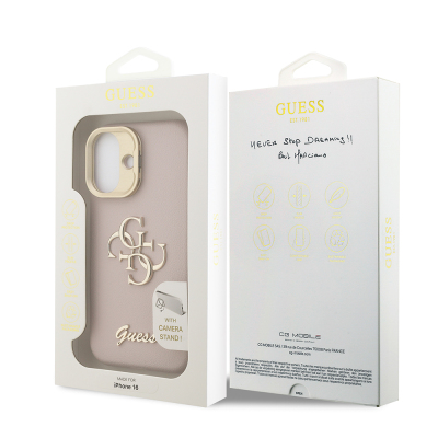 Apple iPhone 16 Kılıf Guess Orjinal Lisanslı Grained Yazı Logolu Kamera Standlı Kapak - 12