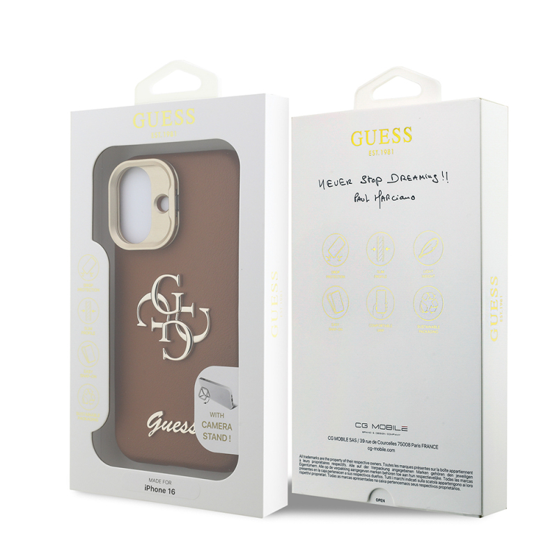 Apple iPhone 16 Kılıf Guess Orjinal Lisanslı Grained Yazı Logolu Kamera Standlı Kapak - 19