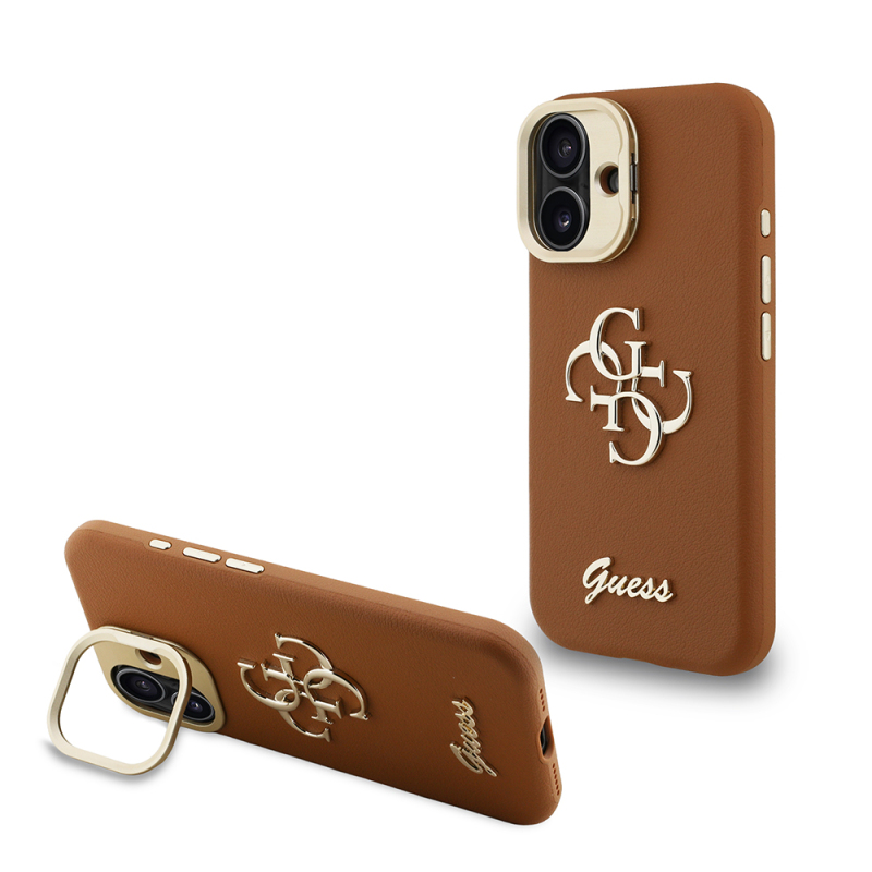 Apple iPhone 16 Kılıf Guess Orjinal Lisanslı Grained Yazı Logolu Kamera Standlı Kapak - 3