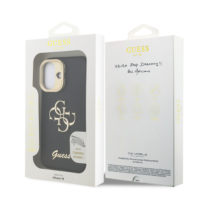 Apple iPhone 16 Kılıf Guess Orjinal Lisanslı Grained Yazı Logolu Kamera Standlı Kapak - 26