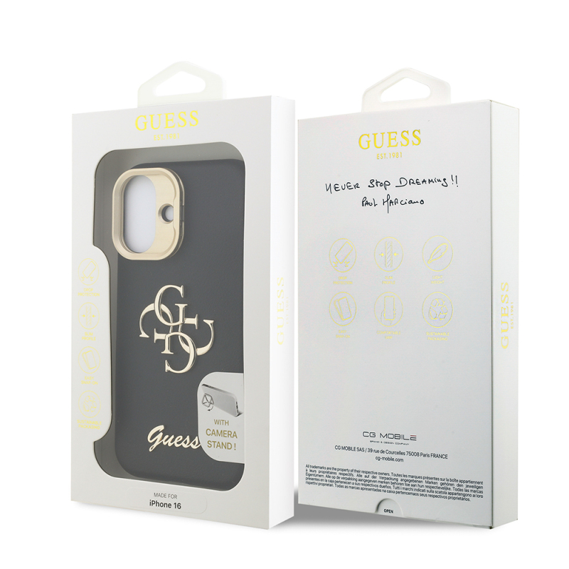 Apple iPhone 16 Kılıf Guess Orjinal Lisanslı Grained Yazı Logolu Kamera Standlı Kapak - 26