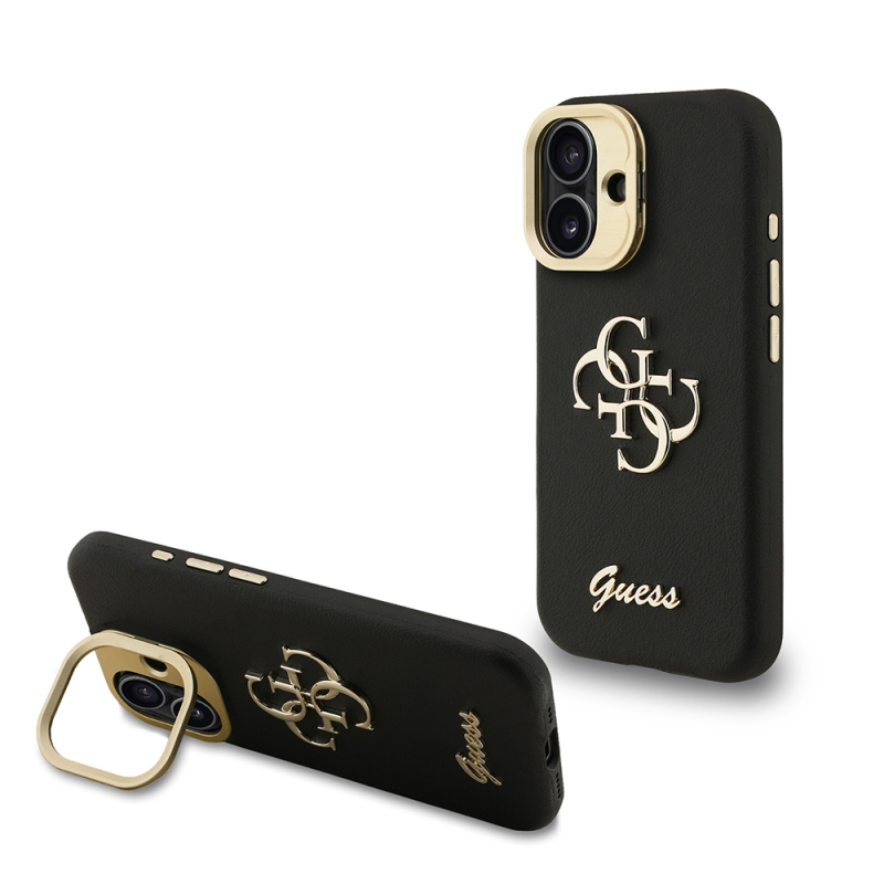 Apple iPhone 16 Kılıf Guess Orjinal Lisanslı Grained Yazı Logolu Kamera Standlı Kapak - 4