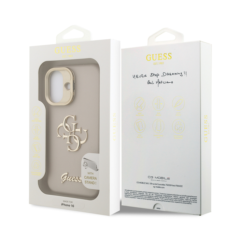 Apple iPhone 16 Kılıf Guess Orjinal Lisanslı Grained Yazı Logolu Kamera Standlı Kapak - 33
