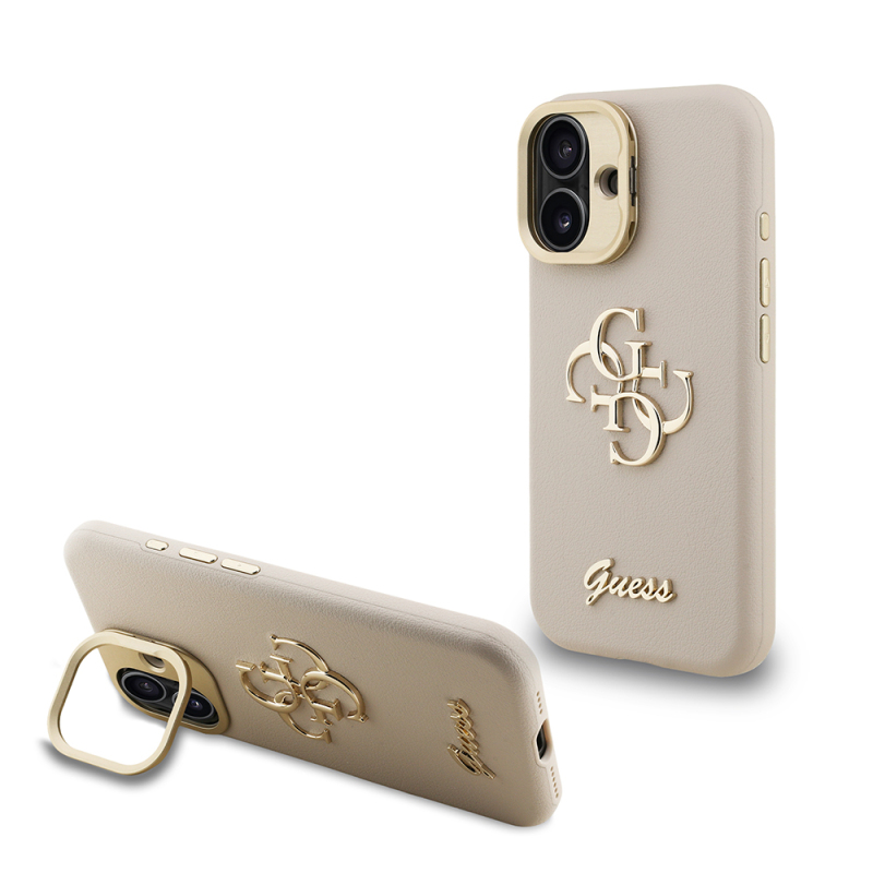 Apple iPhone 16 Kılıf Guess Orjinal Lisanslı Grained Yazı Logolu Kamera Standlı Kapak - 5